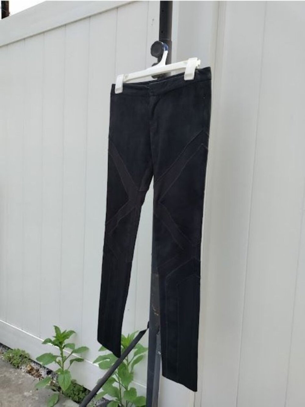 Haute Hippie Black Suede Leather Front Ponte Back High Waist Ankle Zip Slim Fit - Picture 6 of 12